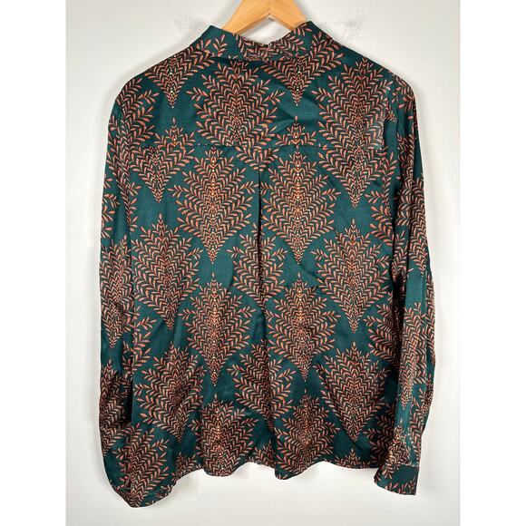 Esqualo Satin Long Sleeve Button Up Blouse Womens Size 12 Green - Picture 6 of 10